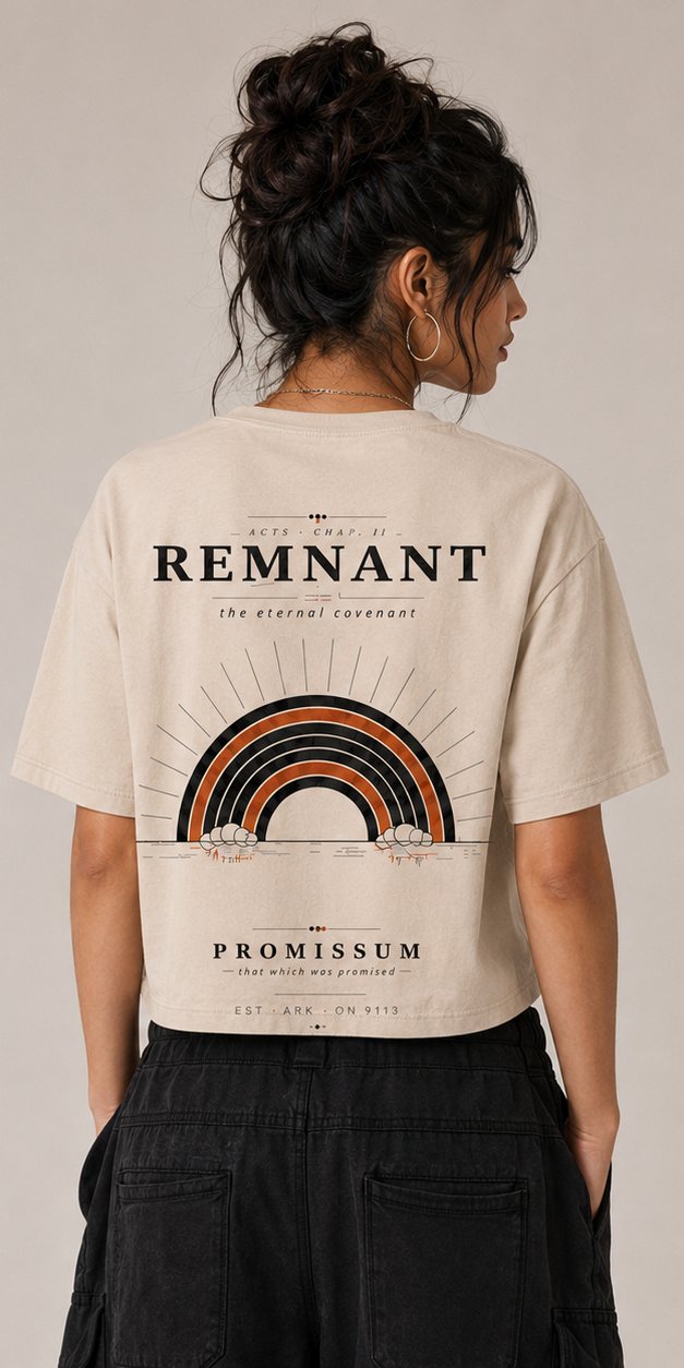 Modelo feminina vestindo a camiseta REMNANT off-white, costas